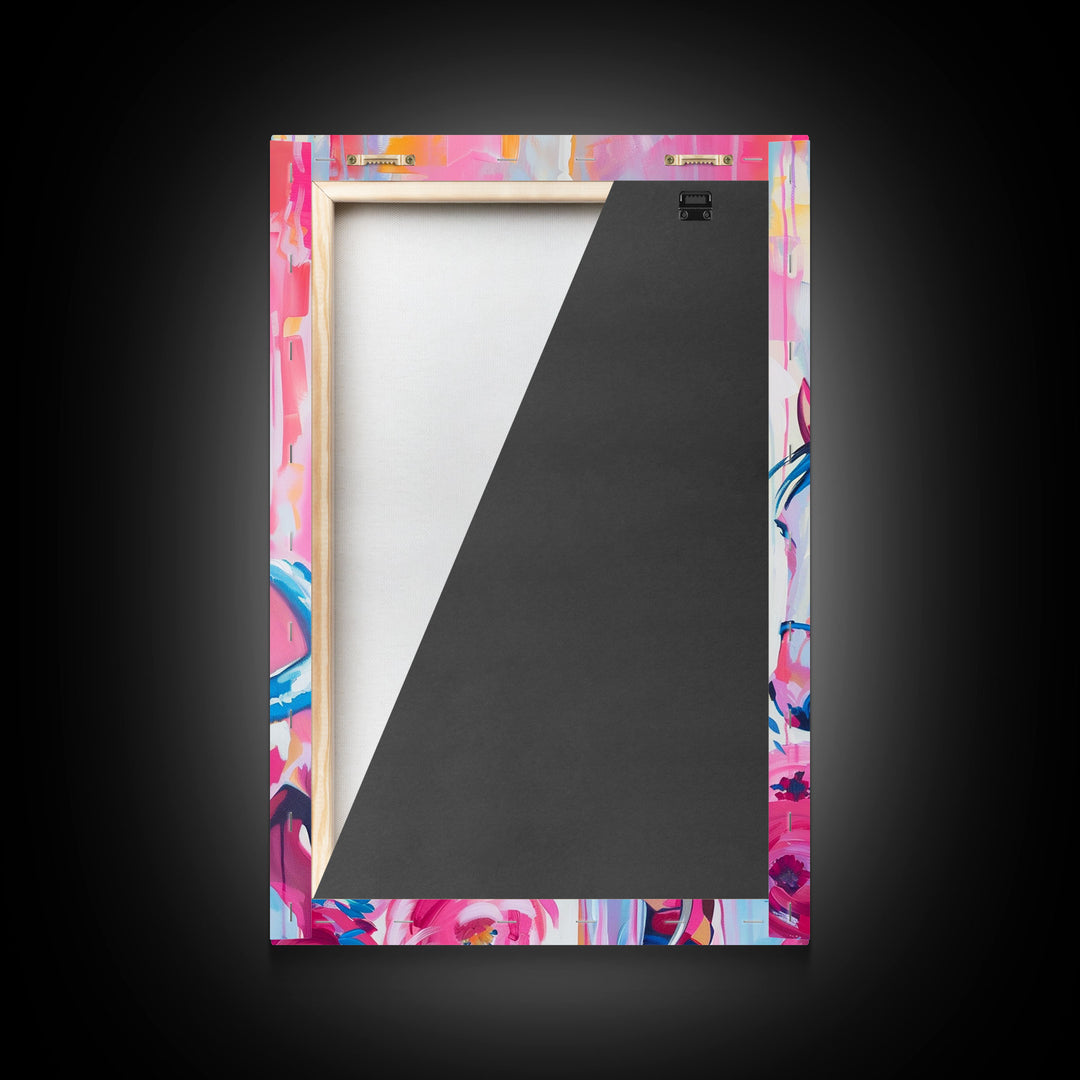 Cowgirl with Floral Horse - Colorful Western Art, Framed Canvas Print, Living Room Decor, Cowgirl Painting, Vibrant Wall Art