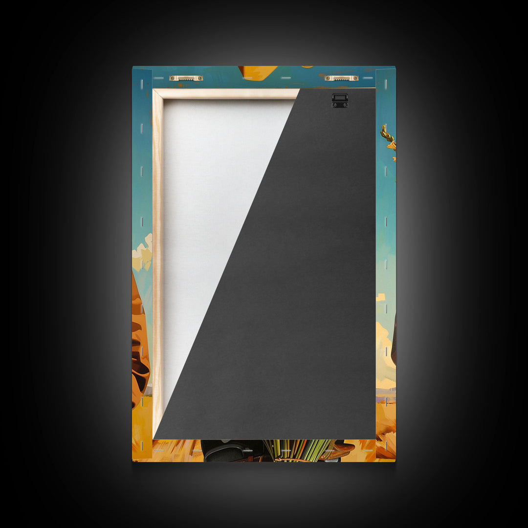 Vintage Cowboy Holding Flowers - Framed Canvas Print, Southwestern Living Room Art, Rustic Bedroom Decor, Retro Art, Wall Art