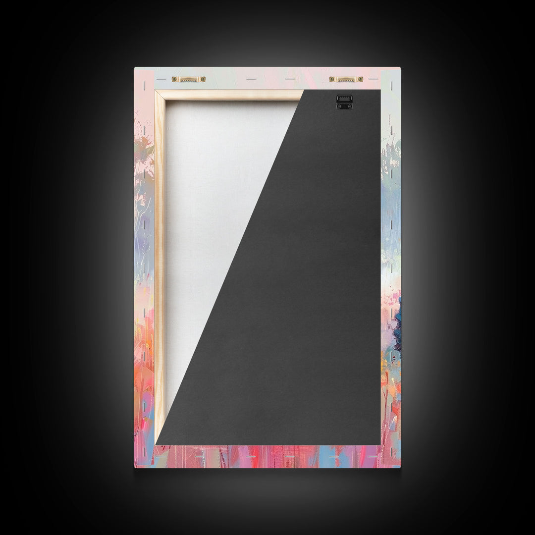 Farm Tractor in Vibrant Meadow - Framed Canvas Print, Countryside Living Room Art, Pastel Bedroom Decor, Rural Art, Wall Art