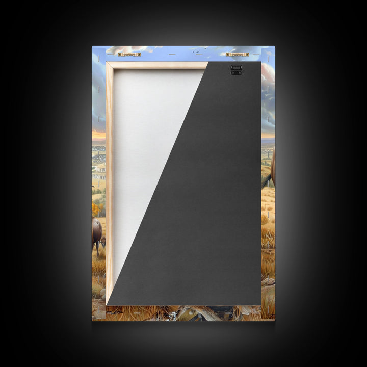 Majestic Bison in Mountain Landscape - Framed Canvas Print, Western Wildlife Art, Bison Wall Art for Rustic Home Decor