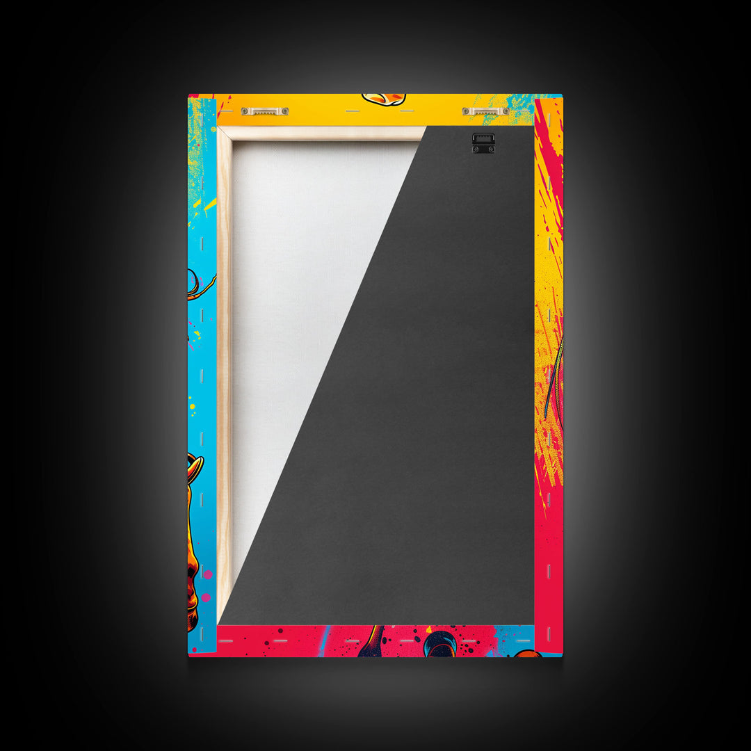 Bold Pop Art Cowgirl Riding Horse with Bright Colors - Framed Canvas Print, Equestrian Decor, Cowgirl Art for Bedroom, Living Room Wall Art