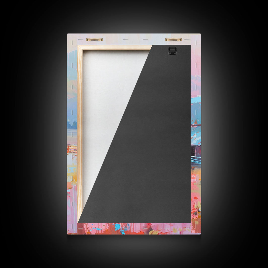 Rustic Pastel Barn in Countryside Landscape - Framed Canvas Print, Farmhouse Decor, Country Art for Living Room, Rustic Wall Art for Home