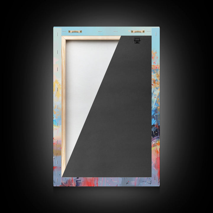 Charming Barn with Blue Roof in Pastel Colors - Framed Canvas Print, Rustic Farmhouse Decor, Country Art for Home, Living Room Wall Art