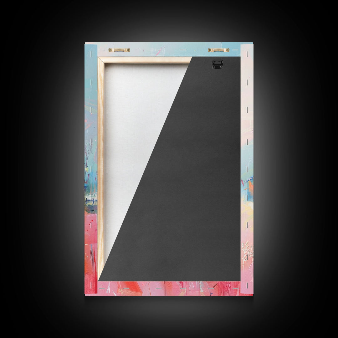 Idyllic Pastel Barn Scene in Vibrant Colors - Framed Canvas Print, Farmhouse Decor, Countryside Art for Bedroom, Rustic Wall Art Living Room