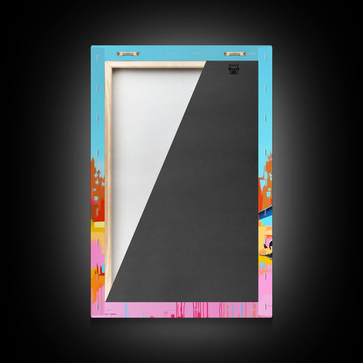 Vintage Truck with Colorful Barn in Background - Framed Canvas Print, Retro Decor, Truck Art for Bedroom, Farmhouse Wall Art for Living Room