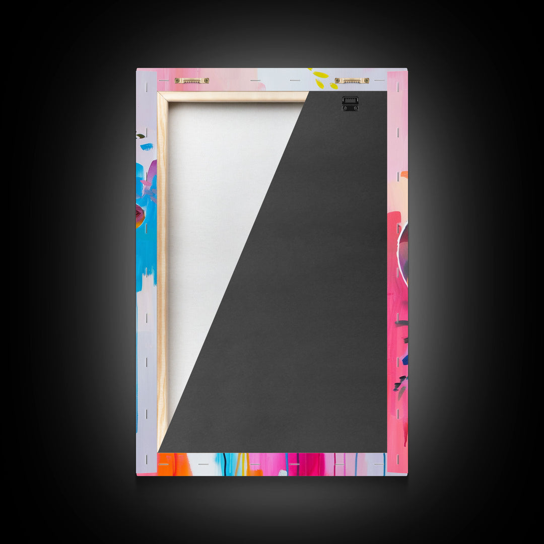 Colorful Cowboy Hat with Floral Accents - Framed Canvas Print, Modern Western Decor, Bold Hat Wall Art for Living Room or Bedroom