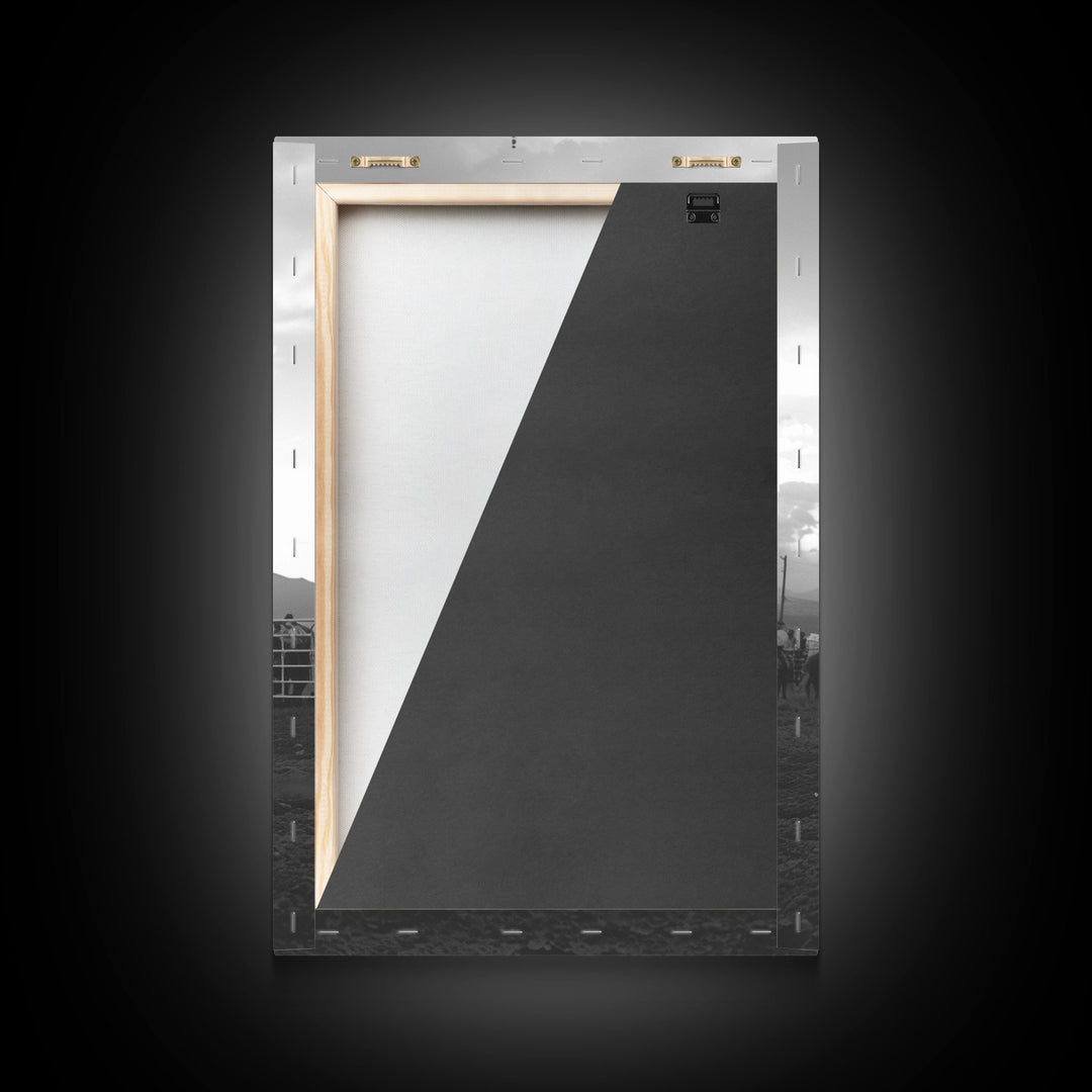 Cowgirl Riding with Flag Art Print, Western Rodeo Framed Canvas, Vintage Black and White Photography, Unique Home Decor