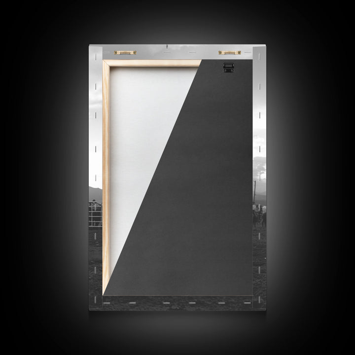 Cowgirl Riding with Flag Art Print, Western Rodeo Framed Canvas, Vintage Black and White Photography, Unique Home Decor