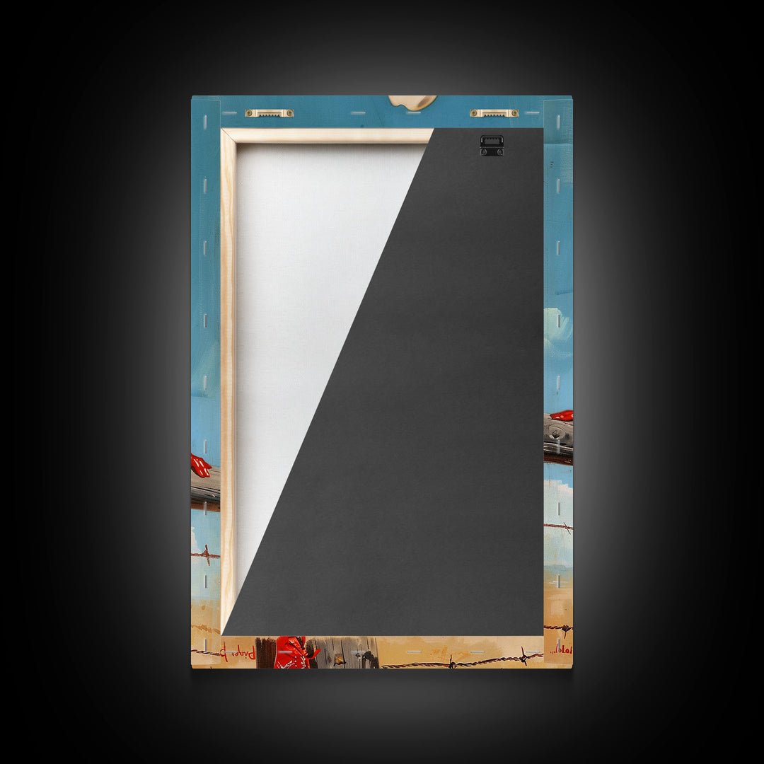 Retro Cowgirl Pin-Up Art Print, Framed Canvas Western Decor, Vintage Pin-Up Girl in Red Boots, Classic Western Artwork for Home