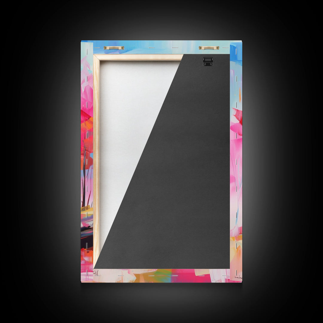 Cozy Cabin in Colorful Forest Framed Canvas Print - Charming Cottage Wall Art, Cozy Living Room Decor, Warm Bedroom Art, Rustic Home Decor