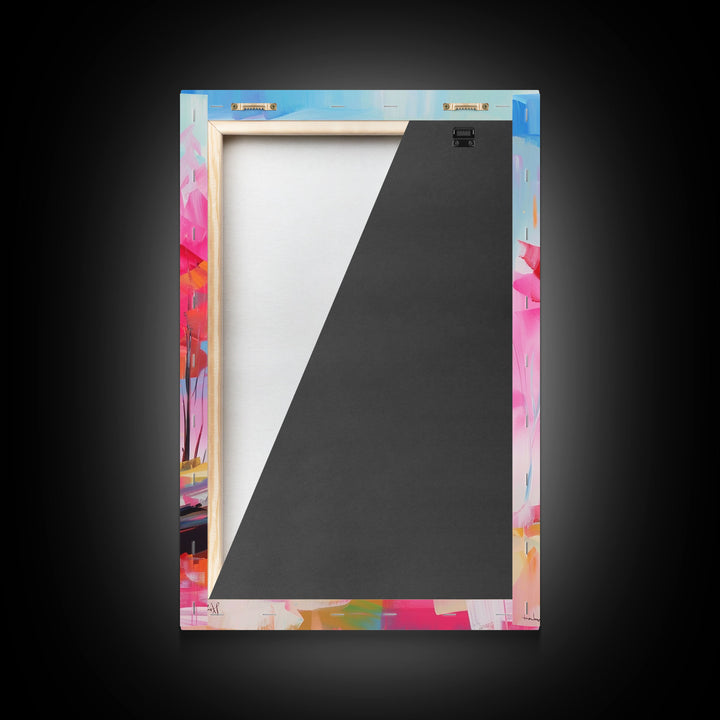 Cozy Cabin in Colorful Forest Framed Canvas Print - Charming Cottage Wall Art, Cozy Living Room Decor, Warm Bedroom Art, Rustic Home Decor