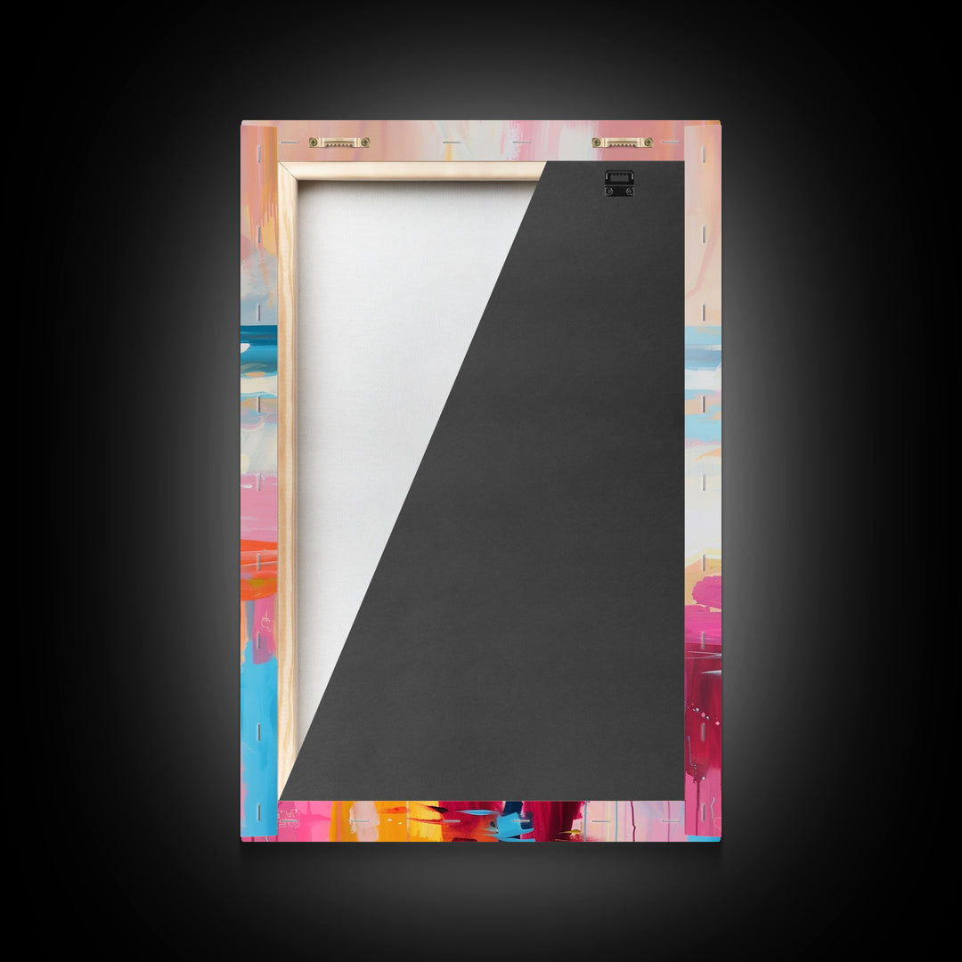 Horse on Beach in Bold Colors Framed Canvas Print - Beach Horse Wall Art, Colorful Living Room Decor, Bedroom Art, Coastal Equestrian Art