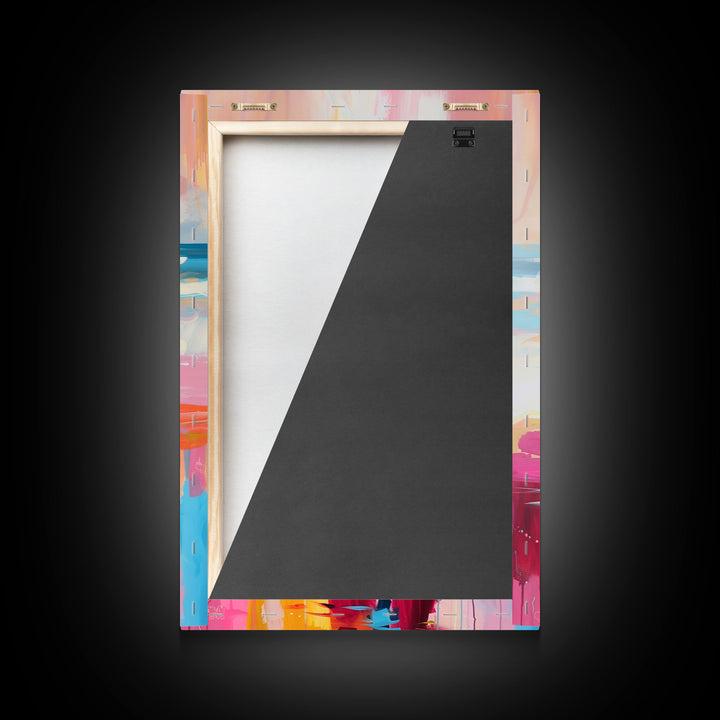 Horse on Beach in Bold Colors Framed Canvas Print - Beach Horse Wall Art, Colorful Living Room Decor, Bedroom Art, Coastal Equestrian Art