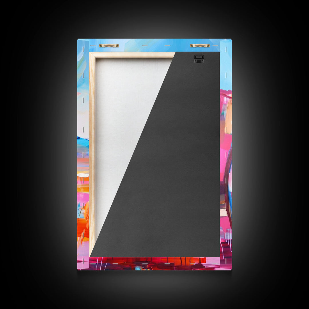 Rustic Wagon Wheel Art - Framed Canvas Print, Colorful Farmhouse Decor, Vibrant Wheel Wall Art, Unique Living Room Artwork