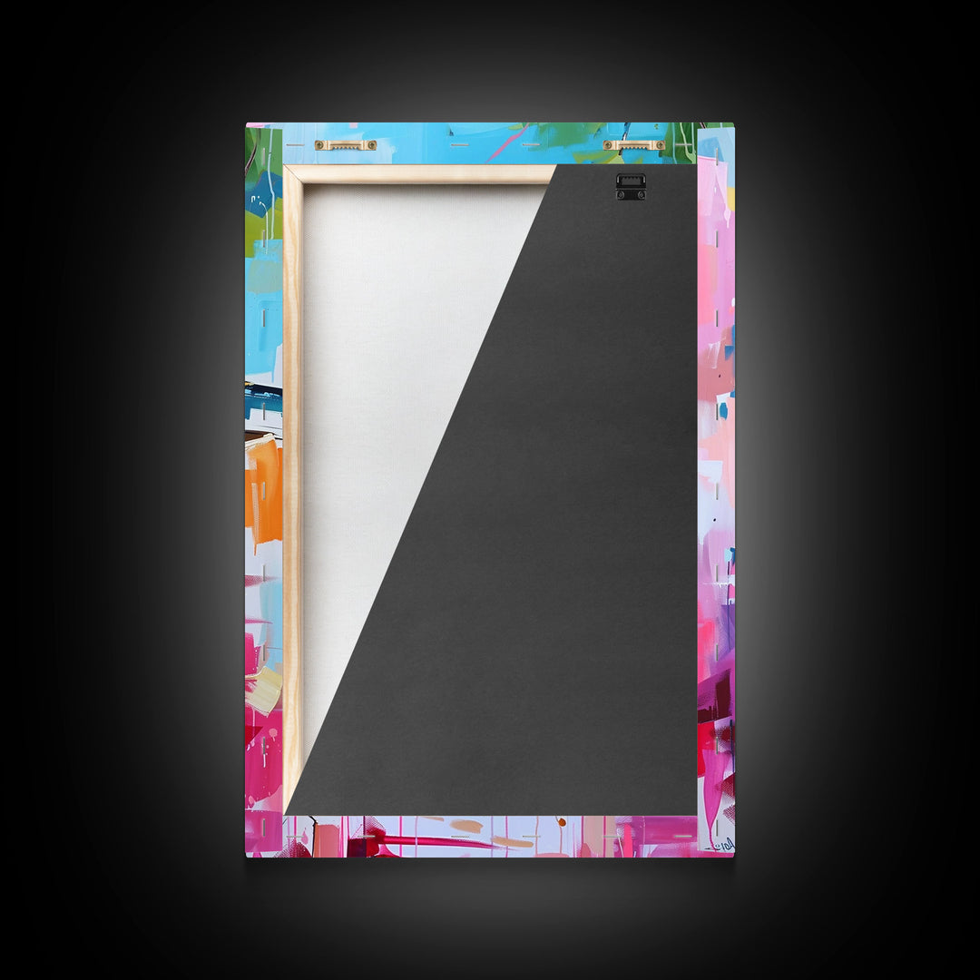 Colorful Abstract Storefront - Framed Canvas Print, Urban Landscape Art, City Vibes Decor for Home or Office