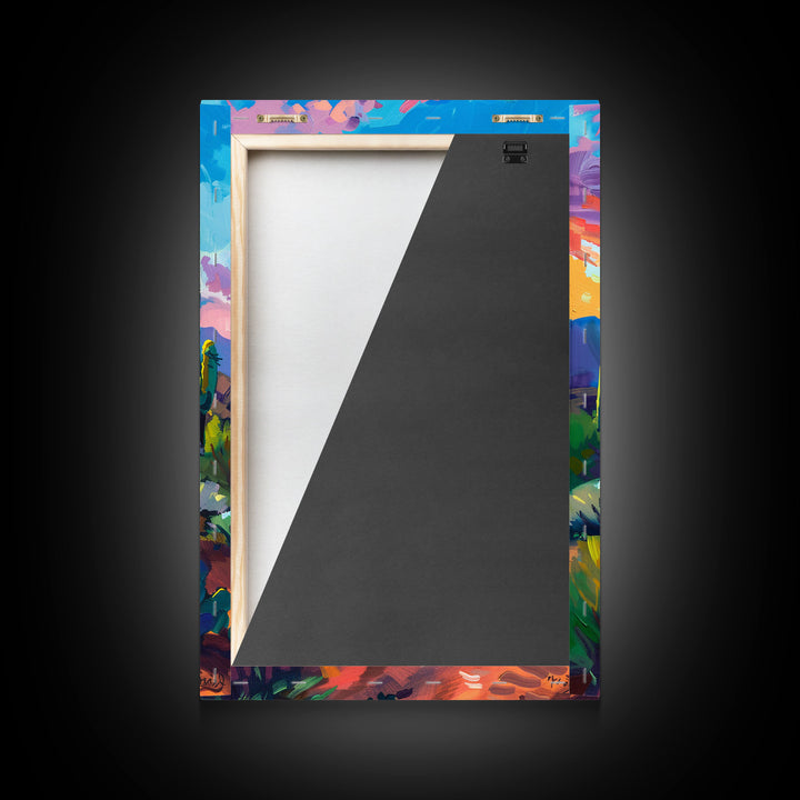 Framed Canvas Print, Cactus and Desert Path Wall Art, Vibrant Southwest Landscape for Living Room or Bedroom, Nature Art Poster Piece