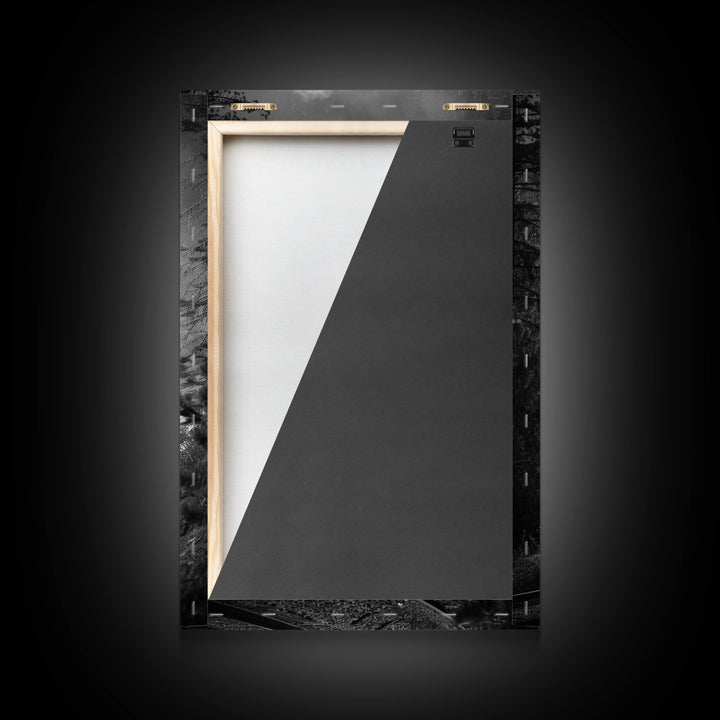 Steam Locomotive in the Forest Black and White Photography - Framed Canvas Print, Railroad Art, Vintage Train Wall Art for Home