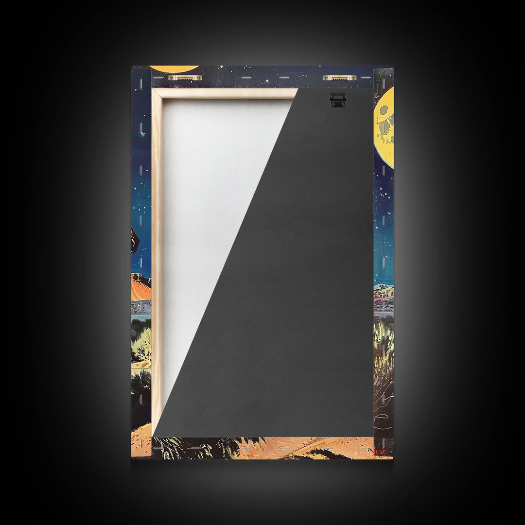 Vintage Cowboy Couple Under Moonlit Sky - Rustic Western Wall Art, Night Sky Painting, Bedroom Decor, Cowboy Canvas Print