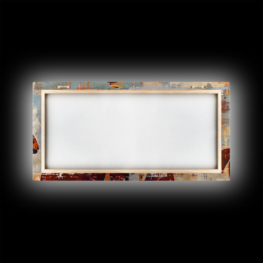 Cowboy on Horseback, Textured Background, Modern Living Room Art, Framed Canvas Print, Rustic Home Decoration, Boho Wall Art