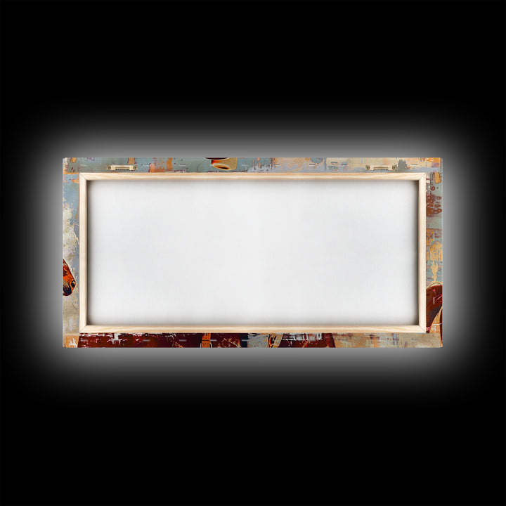 Cowboy on Horseback, Textured Background, Modern Living Room Art, Framed Canvas Print, Rustic Home Decoration, Boho Wall Art