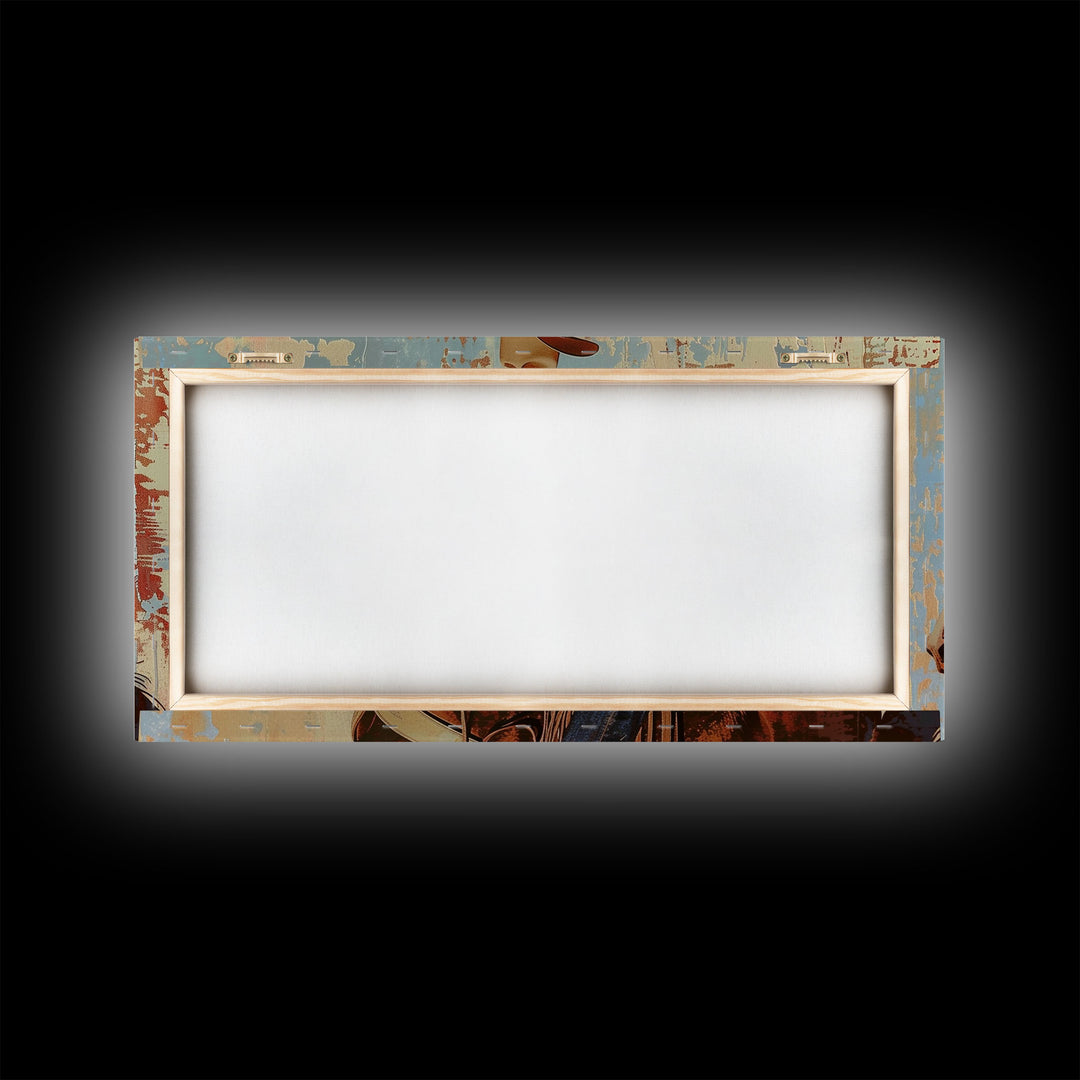 Cowboy Riding Horse in Abstract Style, Perfect Bedroom Art, Framed Canvas Print, Rustic Living Room Decor, Modern Home Decoration