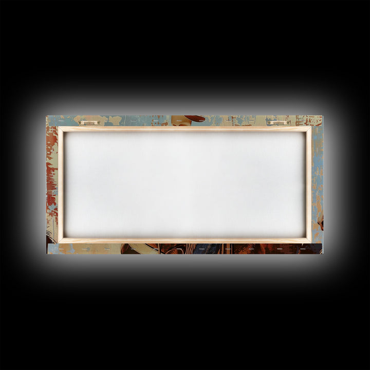 Cowboy Riding Horse in Abstract Style, Perfect Bedroom Art, Framed Canvas Print, Rustic Living Room Decor, Modern Home Decoration