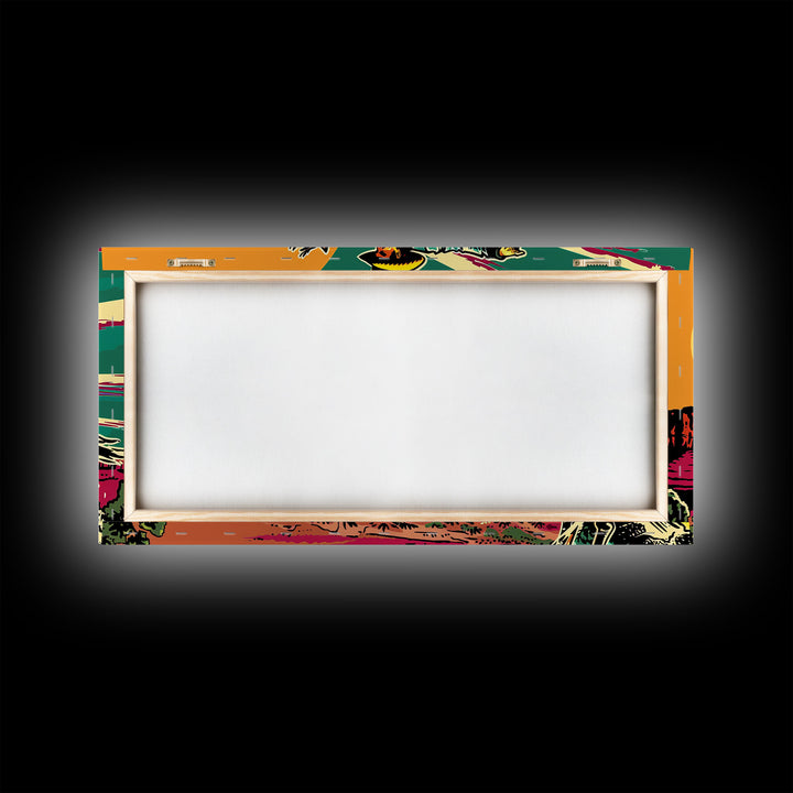 Vintage Cowboy Riding Horse, Western Sunset Wall Art, Framed Canvas Print, Rustic Decor, Cowboy Art, Country Living Room