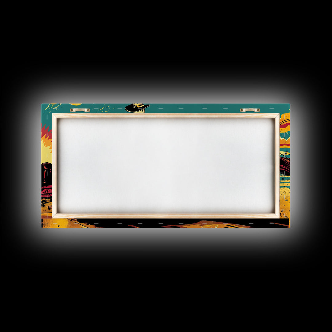 Cowboy Riding Through Desert, Southwestern Landscape Art, Framed Canvas Print, Boho Decor, Desert Art, Rustic Wall Art