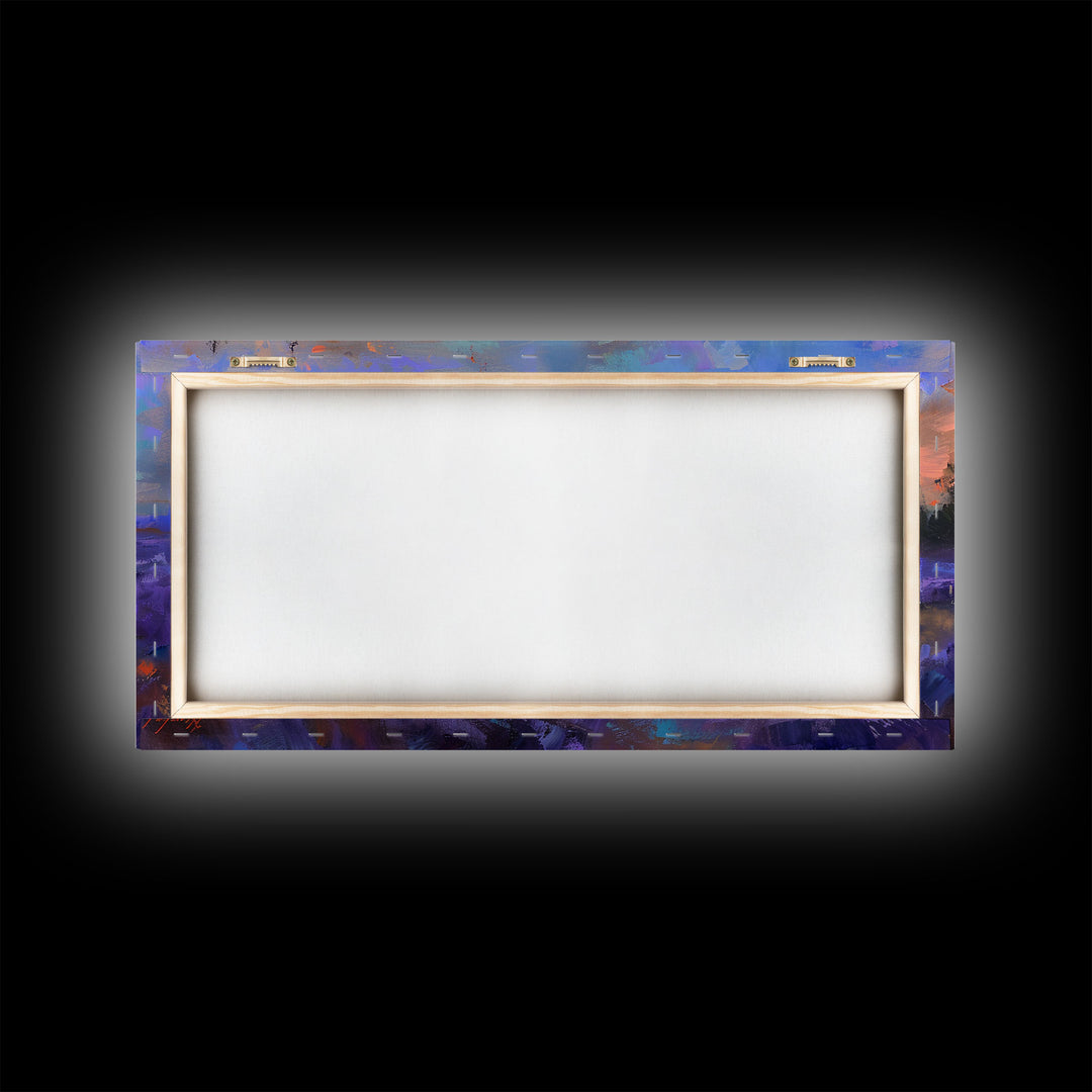 Sunset Over Lavender Field, Romantic Landscape Art, Framed Canvas Print, Cottagecore Decor, Purple Wall Art, Farmhouse Style