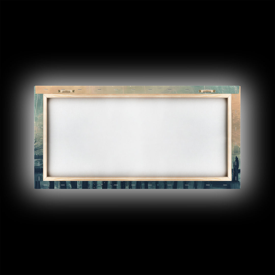 Winter Farmhouse in Snowy Landscape, Framed Canvas Print, Minimalist Wall Art, Living Room Art, Bedroom Decor, Winter Scene