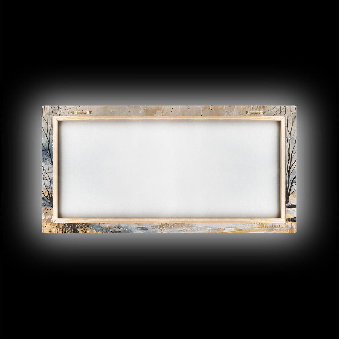 Snowy Barn in Winter Field, Framed Canvas Print, Rustic Wall Art, Living Room Decor, Farmhouse Style, Winter Landscape