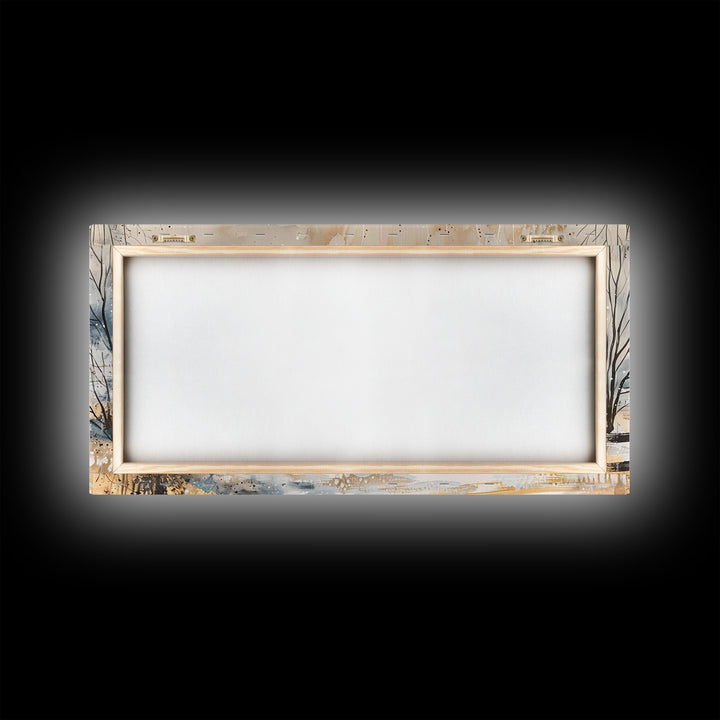 Snowy Barn in Winter Field, Framed Canvas Print, Rustic Wall Art, Living Room Decor, Farmhouse Style, Winter Landscape