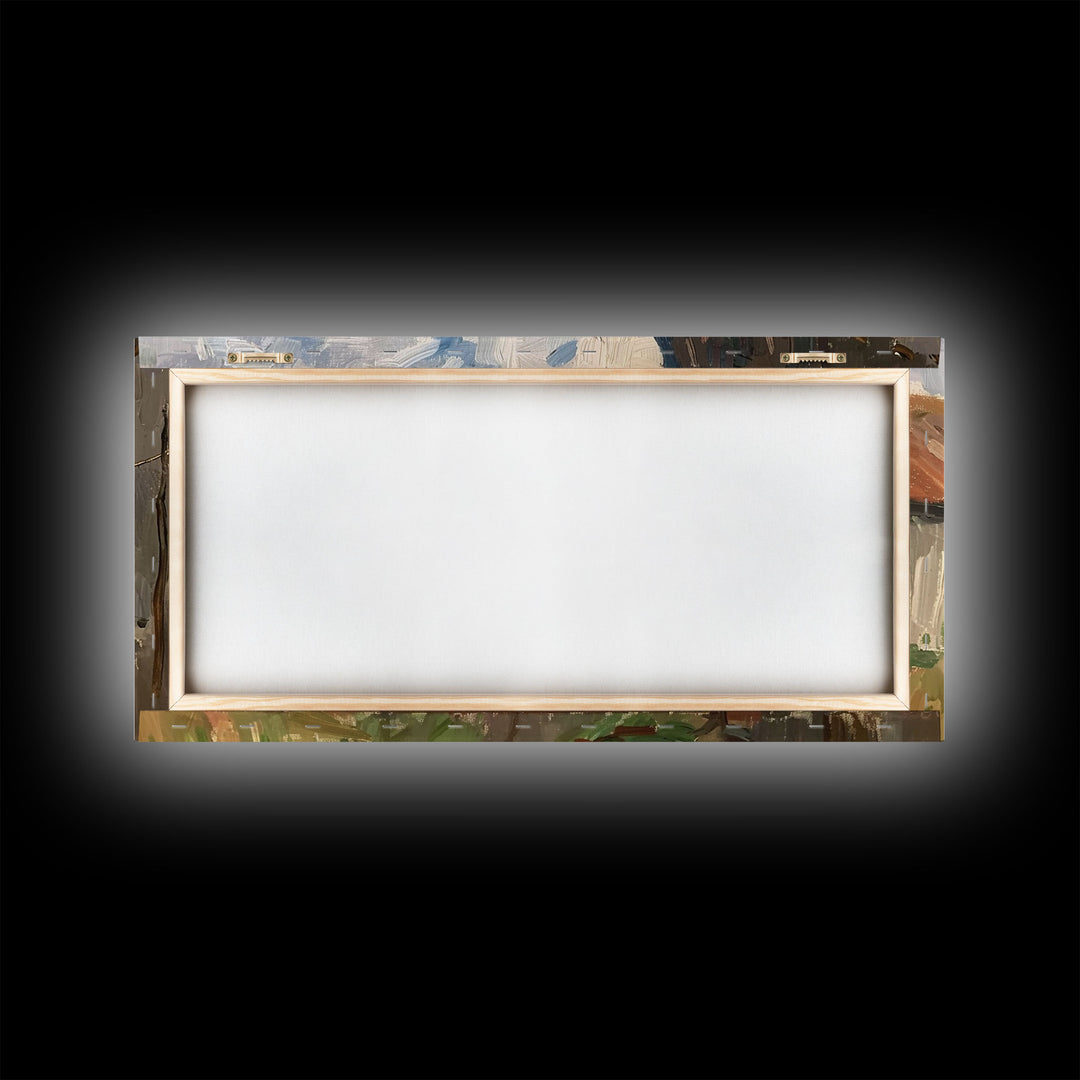 Rustic Farmyard with Laundry, Framed Canvas Print, Farmhouse Wall Art, Living Room Decor, Country Style, Outdoor Scene