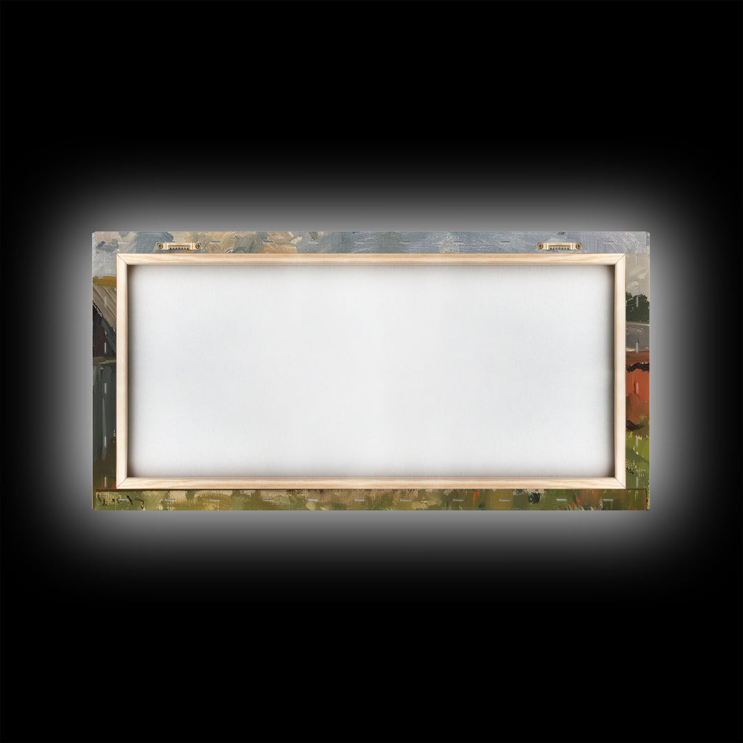 Sunny Day on the Farm with Clothesline, Framed Canvas Print, Rustic Wall Art, Living Room Decor, Farmhouse Style, Country Scene