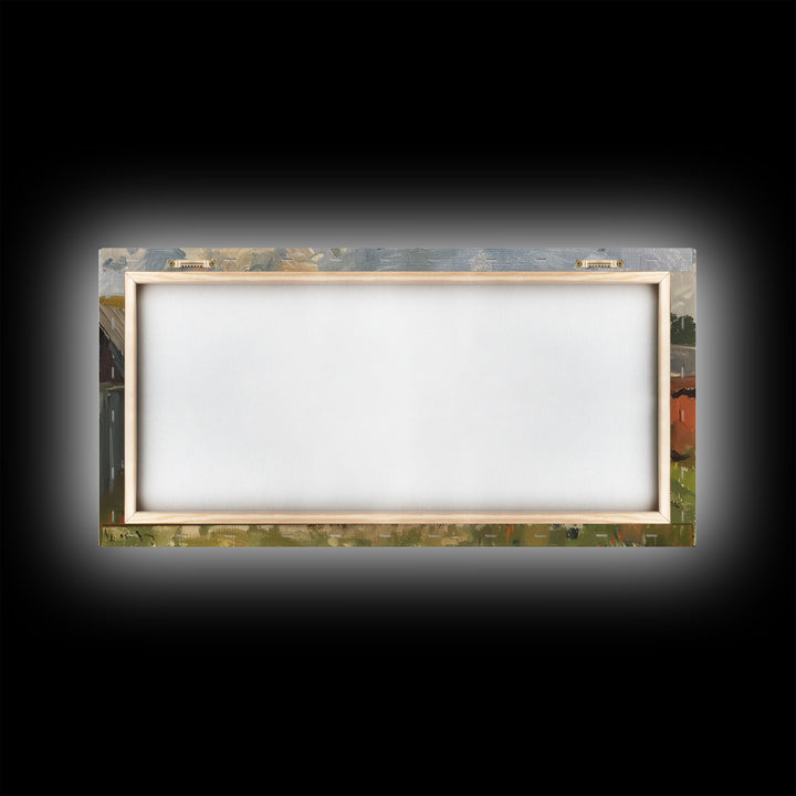 Sunny Day on the Farm with Clothesline, Framed Canvas Print, Rustic Wall Art, Living Room Decor, Farmhouse Style, Country Scene