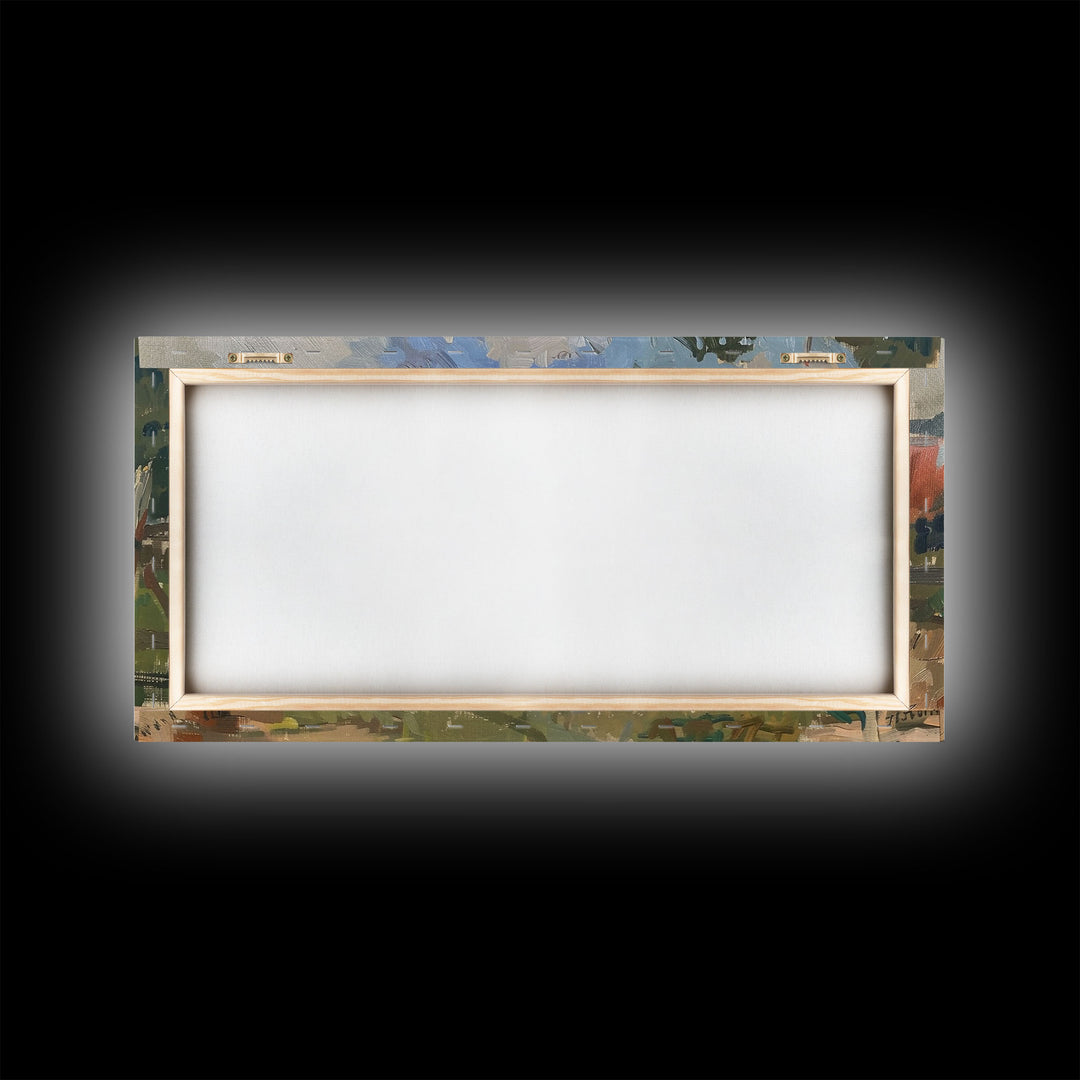 Rustic Homestead with Clothesline, Framed Canvas Print, Farmhouse Style, Living Room Art, Country Decor, Vintage Scene