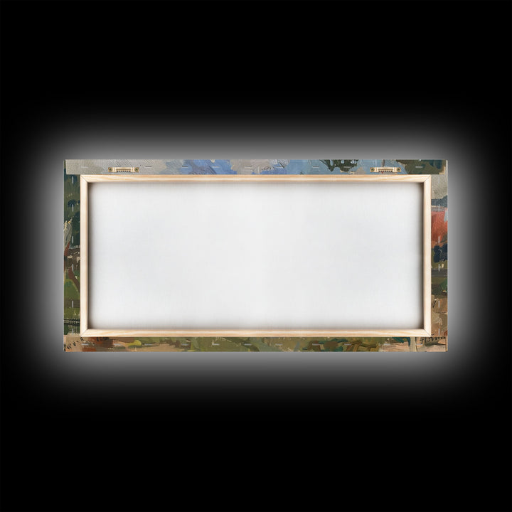 Rustic Homestead with Clothesline, Framed Canvas Print, Farmhouse Style, Living Room Art, Country Decor, Vintage Scene