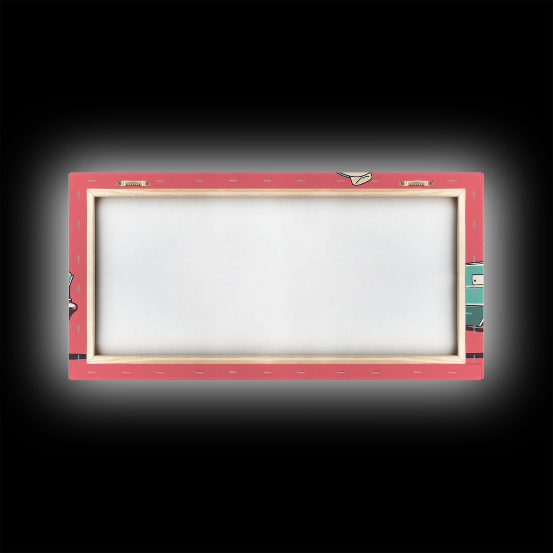 Cowgirl Leaning Against Classic Car in Pop Art Style, Vibrant Framed Canvas Print for Bedroom, Perfect Living Room Wall Art