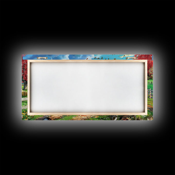 Green Tractor and Red Barn in Lush Fields, Perfect Farmhouse Art, Framed Canvas Print, Rural Wall Decor, Living Room Decoration