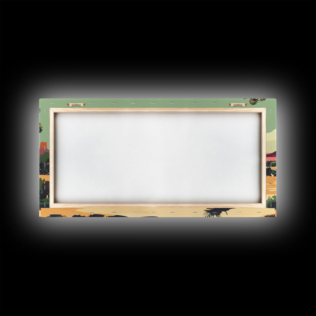 Retro Cowgirl with Red Car in Desert Landscape, Framed Canvas Print for Stylish Living Room Decor, Ideal Bedroom Wall Art