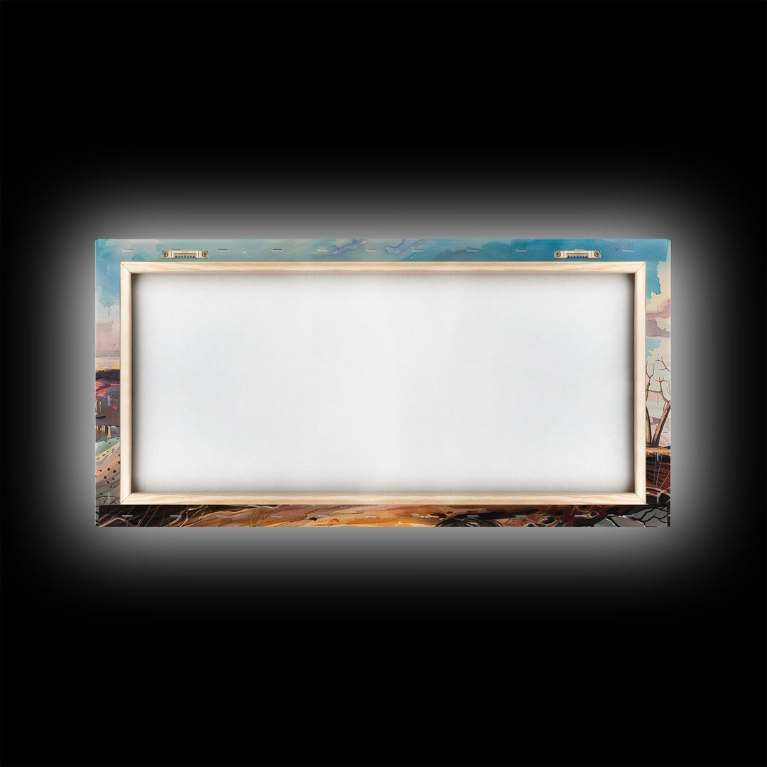 Cowboy on Horse Overlooking Canyon, Majestic Western Art, Framed Canvas Print, Boho Wall Art, Living Room Decor, Home Decoration