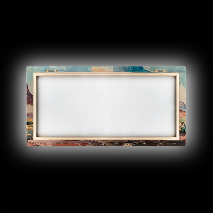 Cowboy and Horse in Desert Landscape, Rustic Farmhouse Art, Framed Canvas Print, Western Decor, Living Room Wall Art, Country Style