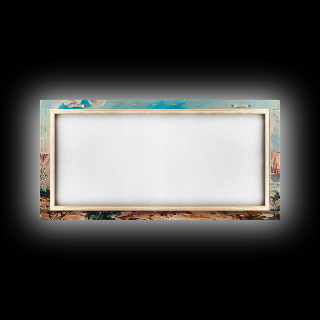 Cowboy Gazing Over Expansive Desert, Boho Western Landscape Art, Framed Canvas Print, Living Room Wall Decor, Rustic Country Style