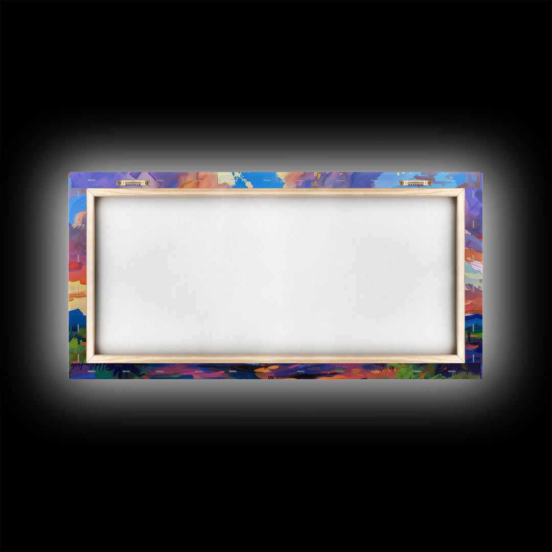 Stunning Desert Sunset with Cacti Silhouettes, Framed Canvas Print for Bedroom Art, Great for Boho and Southwestern Decor