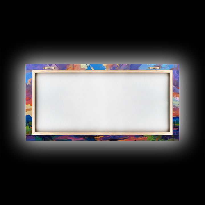 Stunning Desert Sunset with Cacti Silhouettes, Framed Canvas Print for Bedroom Art, Great for Boho and Southwestern Decor