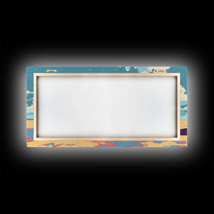 Stylized Cowgirl with Red Car in Vast Desert, Framed Canvas Print for Bedroom, Ideal Living Room Art, Retro Wall Decor