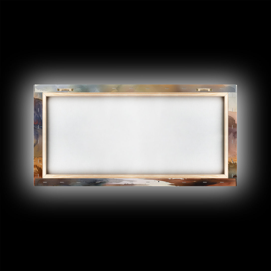 Foggy Rural Farmhouse Scene with Country Road, Charming Framed Canvas Print for Living Room, Rustic Wall Art, Vintage Decor