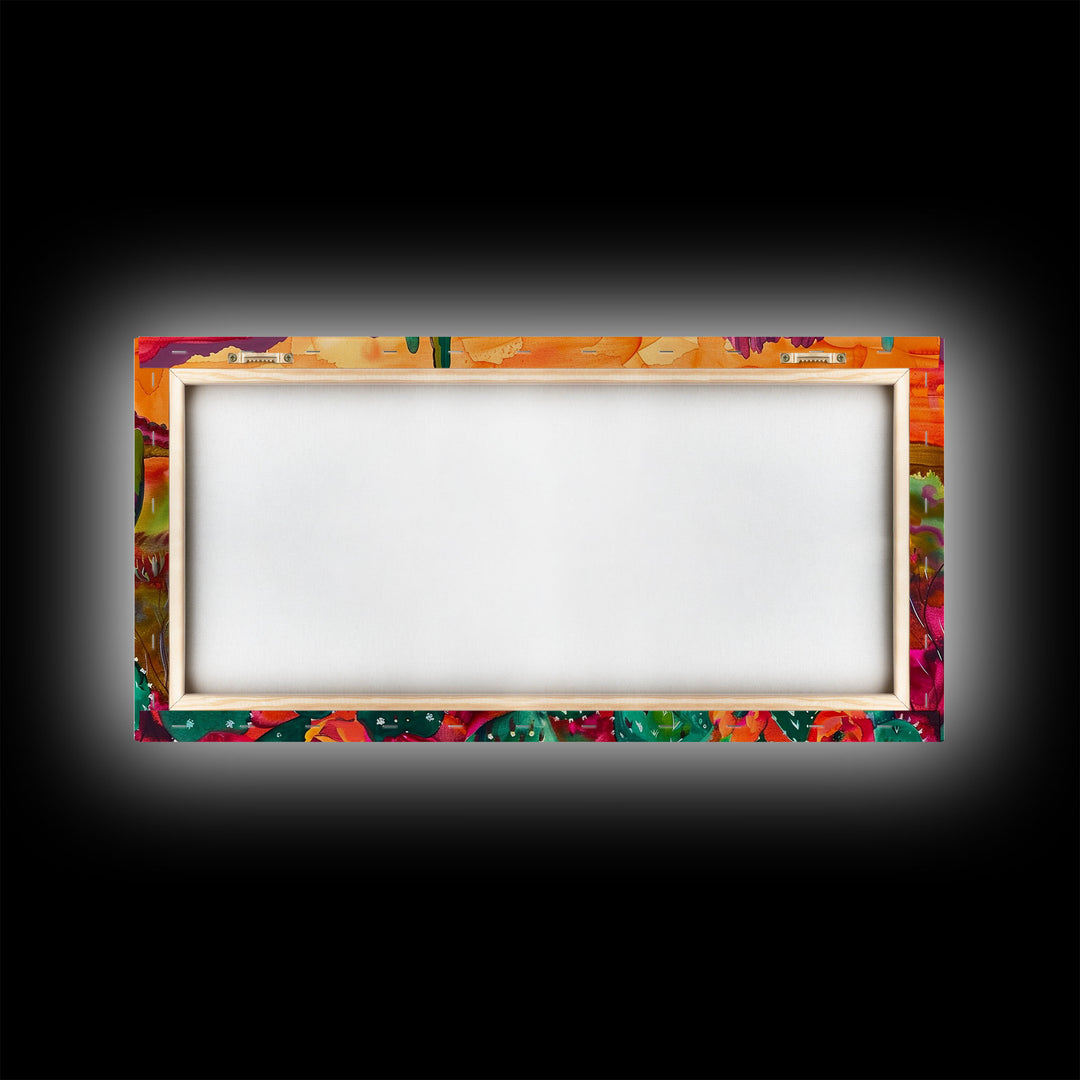 Majestic Cacti and Mountains at Sunset, Captivating Framed Canvas Print for Bedroom, Southwestern Style Wall Art, Nature Scene