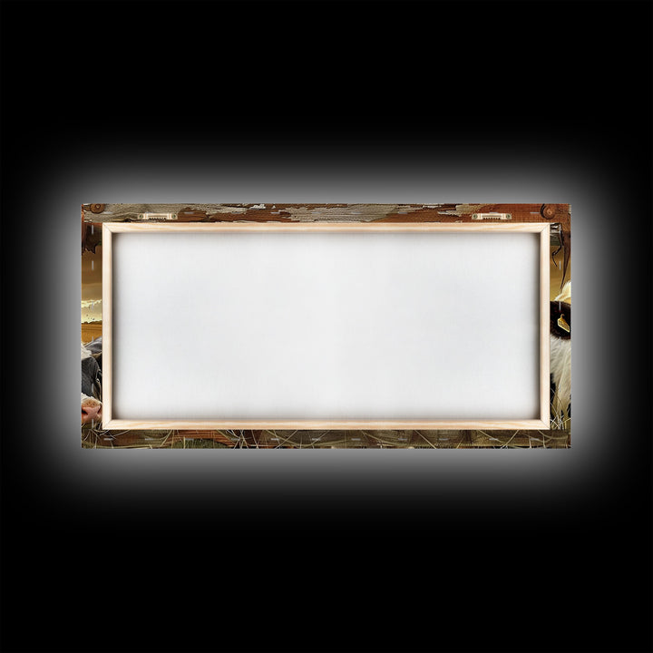 Charming desert garden with blooming cacti and sunset, Framed Canvas Print, perfect for rustic farmhouse living room art