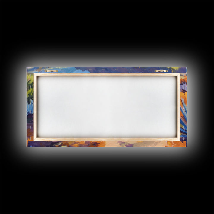 Desert Pathway with Vibrant Foliage, Perfect for Living Room Art, Framed Canvas Print, Bohemian Decor, Nature Inspired Wall Art